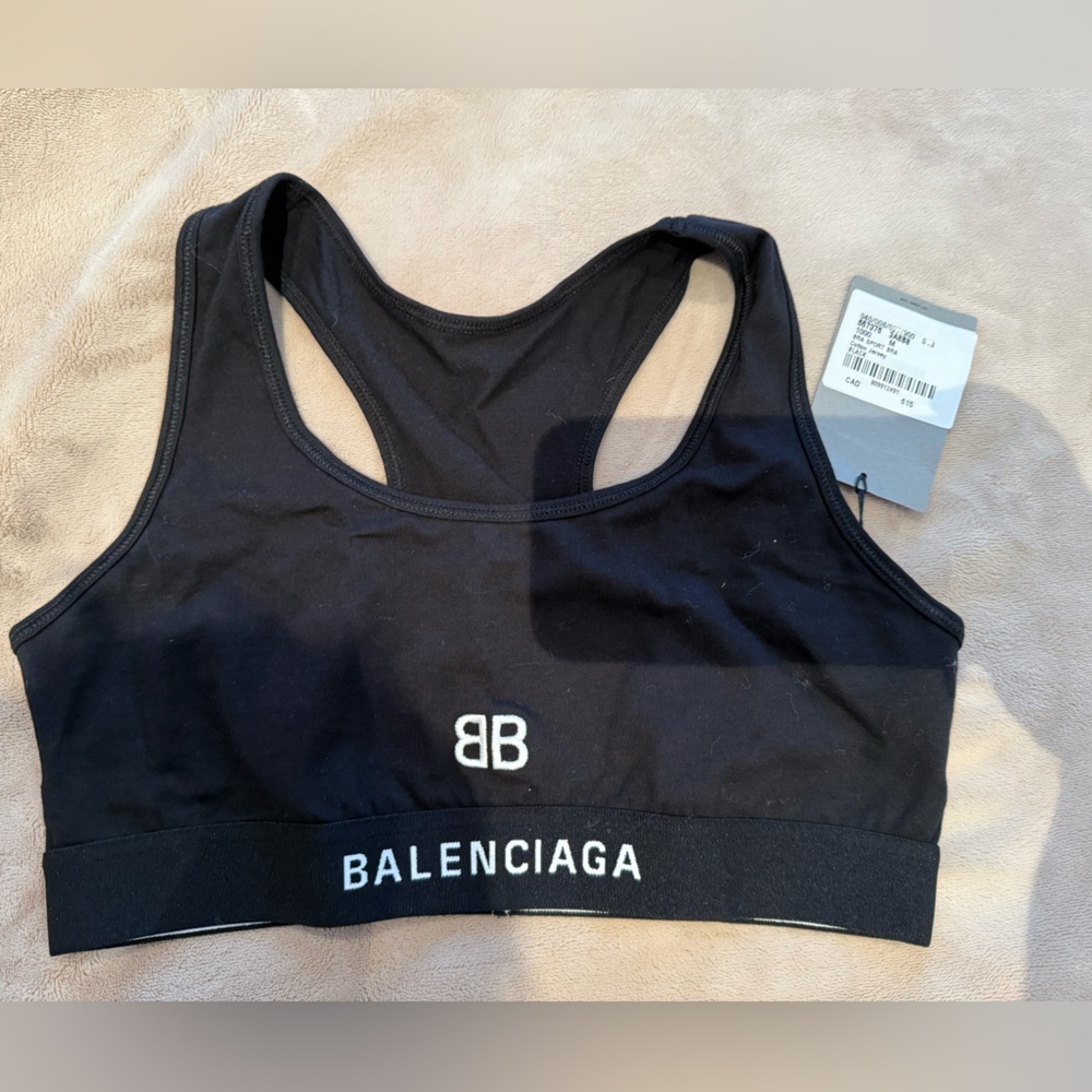 Balenciaga Black Sports Bra with White Logo Band